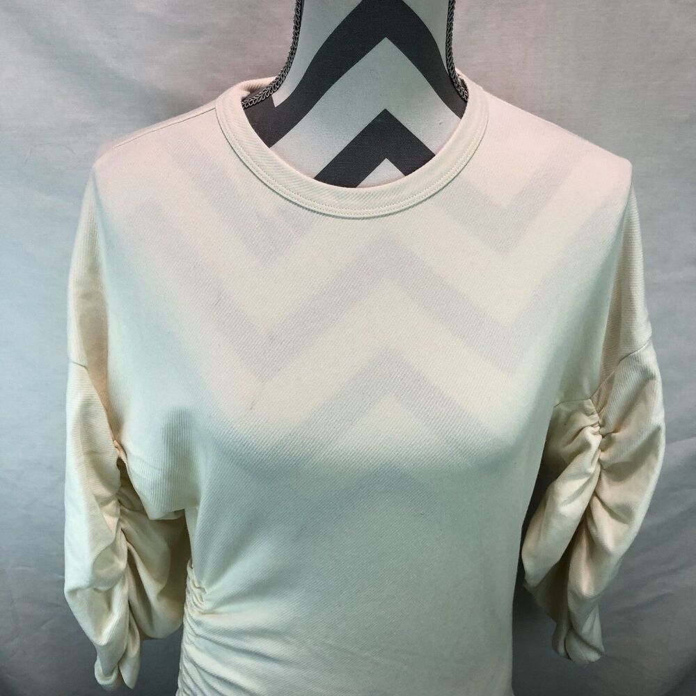 Zara W&B Collection Beige Side Tie Ruched Long Sleeve Shirt Medium VV18